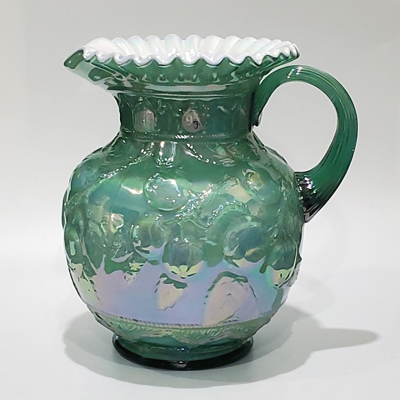Fenton 95th Museum Collection Irredescent Apple Tree Green Overlay Pitcher - Picture 2 of 16